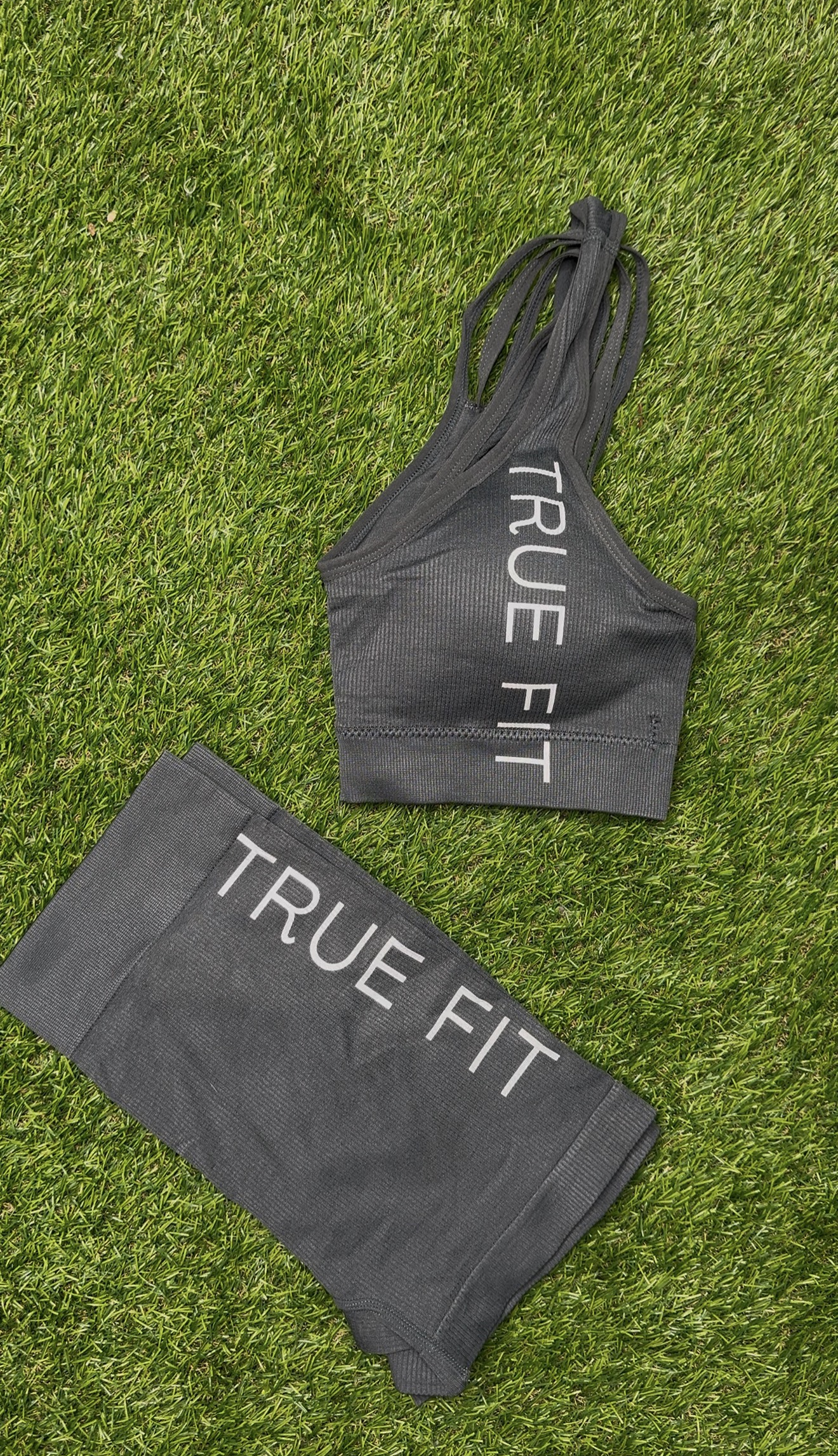 TRUE FIT™ Sports Bra & Shorts Set. Grey