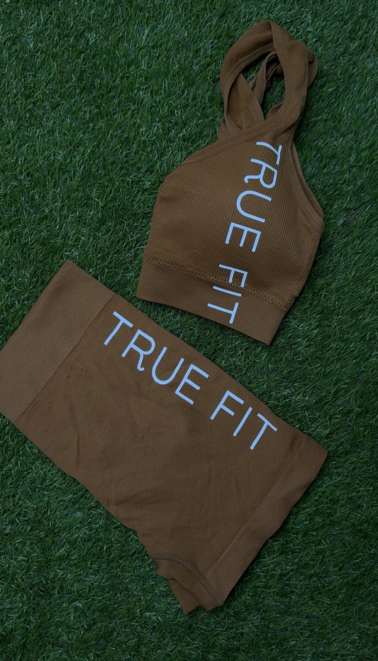 TRUE FIT™ Sports Bra & Shorts Set. Khaki