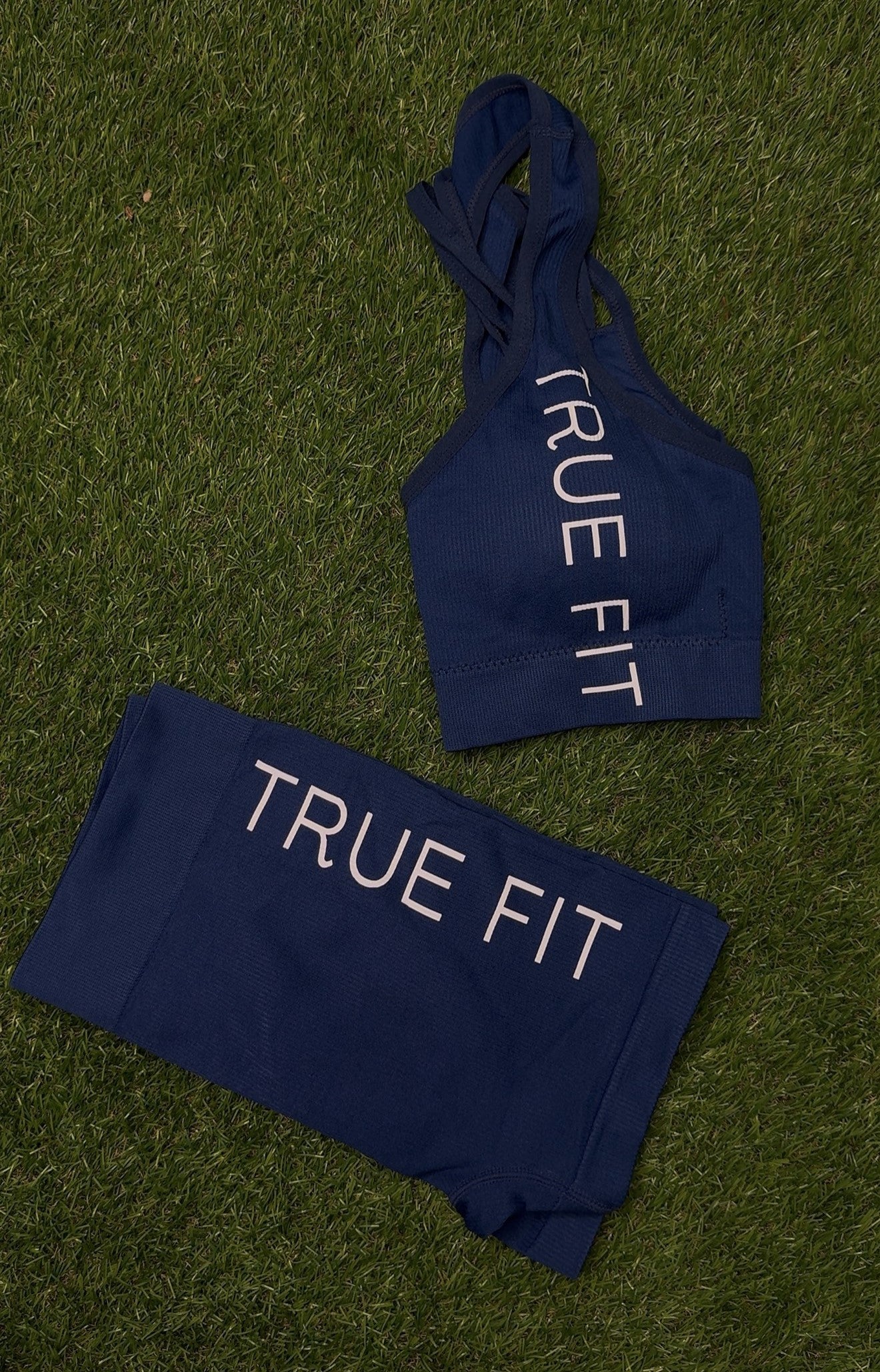 TRUE FIT™ Sports Bra & Shorts Set. Navy Blue