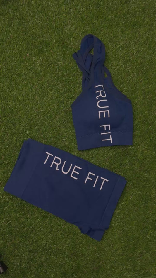 TRUE FIT™ Sports Bra & Shorts Set. Navy Blue